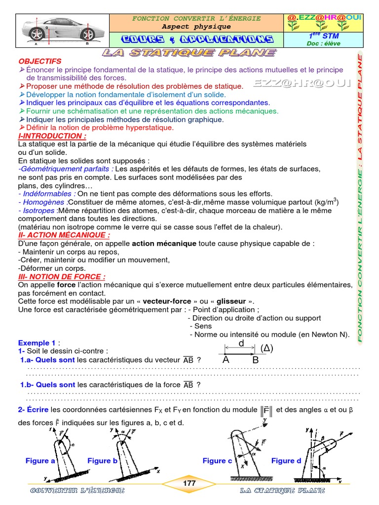 Statique Plane : Principes et Résolution | PDF | Obliger | Moment d'une ...