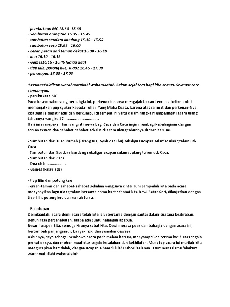 Susunan Acara Ulang Tahun