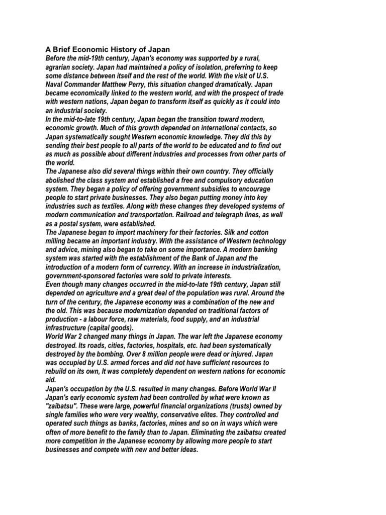 A Brief Economic History of Japan PDF Canada Fur Trade