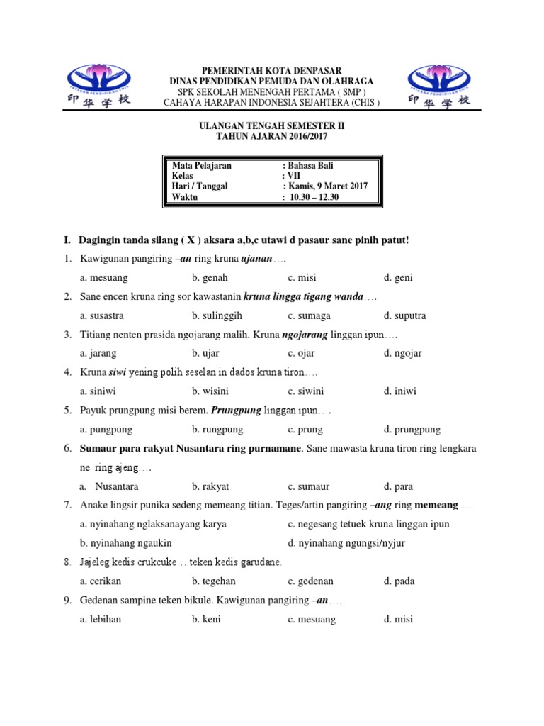 Kop Soal Ulangan b Bali Tengah Semester Kelas Vii Smp Kop Soal Ulangan b Bali Tengah Semester Kelas Vii Smp