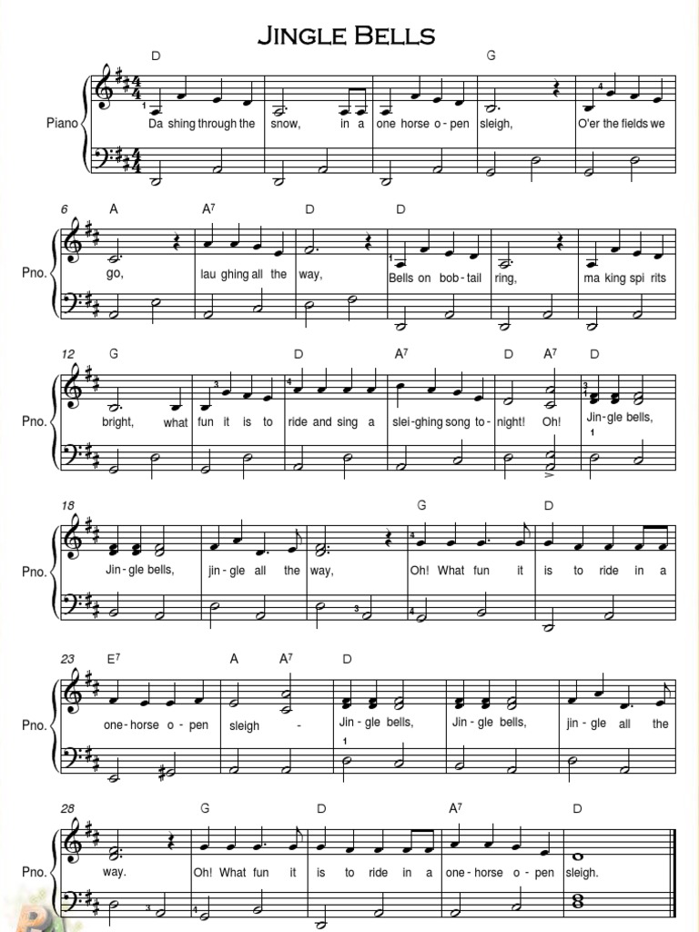 Jingle Bells D Major Easy Piano1 Religious Songs Traditional Music