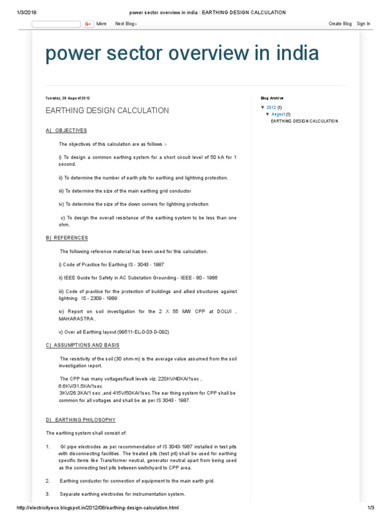Earthing Design Calculation for Power Systems | PDF | Components ...