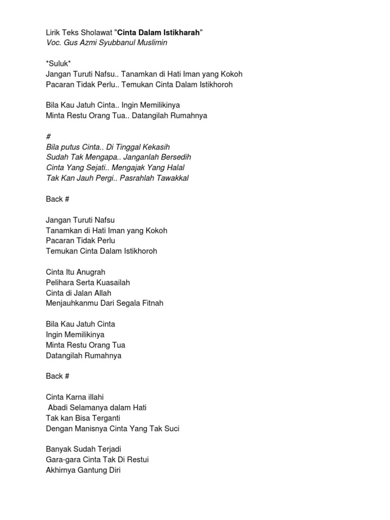 Lirik Teks Sholawat Lirik