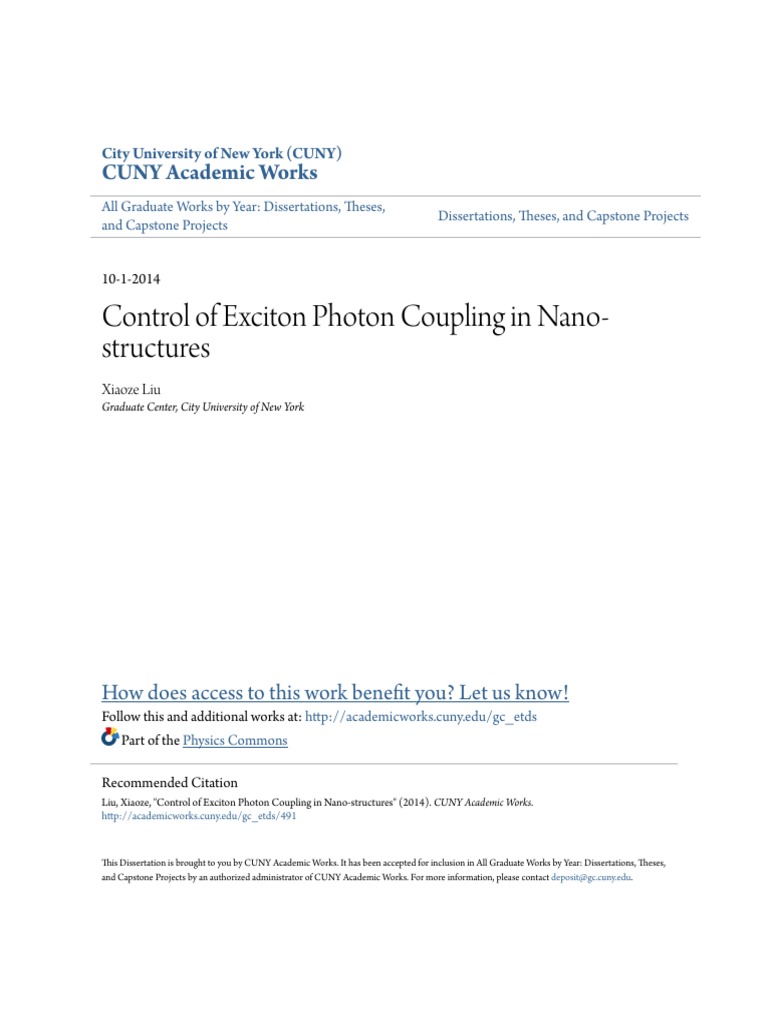Control of Exciton Photon Coupling in Nano-Structures PDF | PDF ...