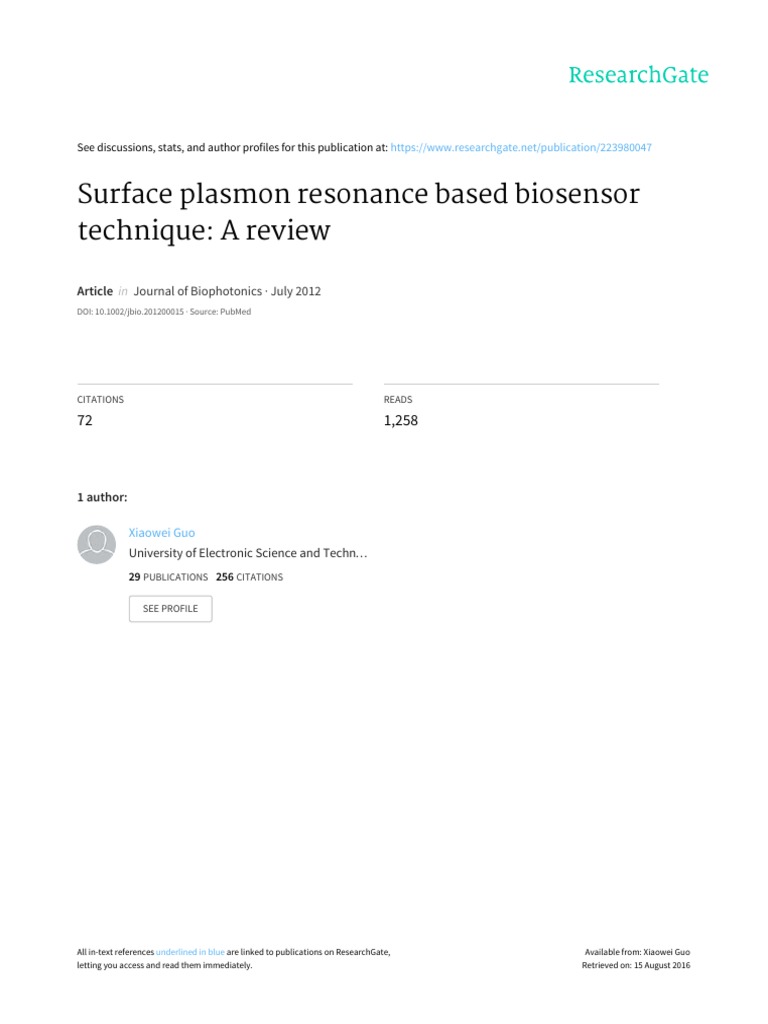 Surface Plasmon Resonance Based Biosensor Technique - Review | PDF ...