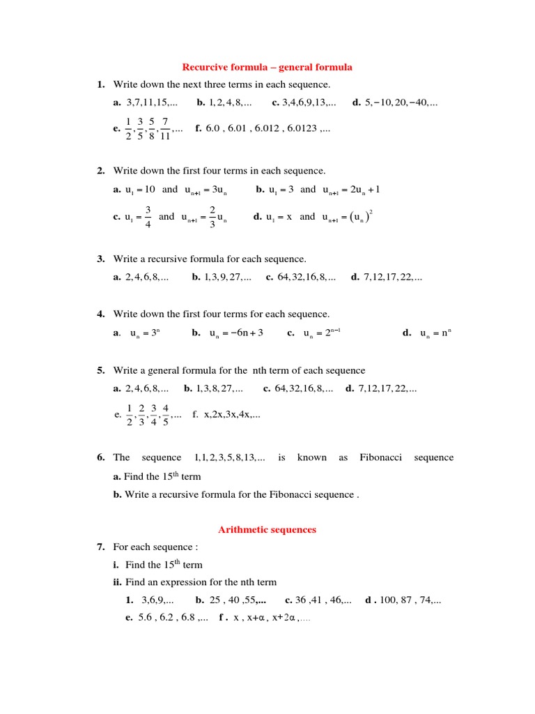 Ib Exercises Summation Sequence
