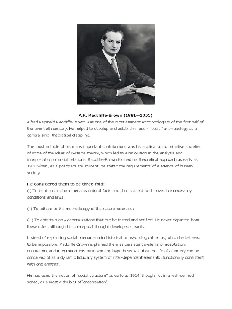 A.R. RadcliffeBrown (18811955) He Considered Them To Be ThreeFold