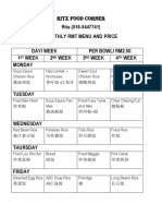 Rita (016-5447741) Monthly RMT Menu and Price Day/ Week Per Bowl/ Rm2.50 1 Week 2 Week 3 Week 4 Week Monday