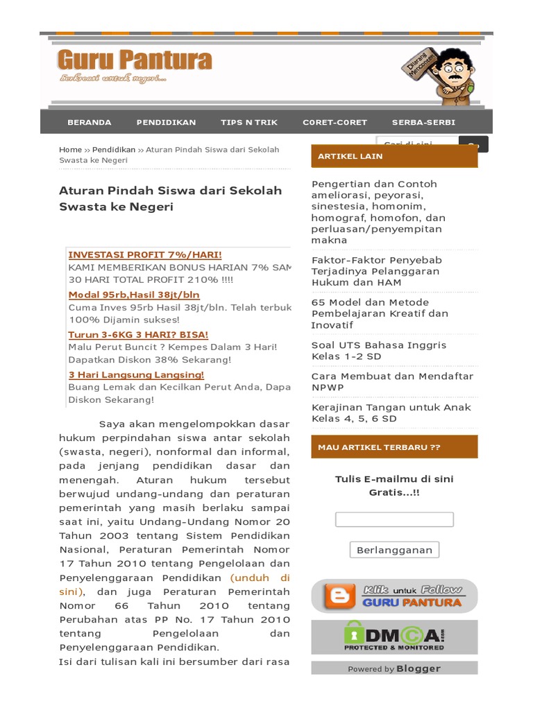 Aturan Pindah Sekolah Dari Swasta Ke Negeri Html