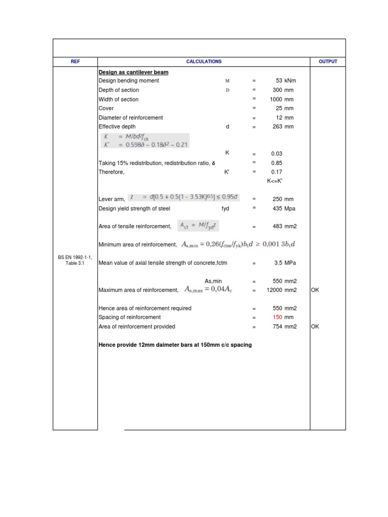 Cantilever Beam Design Calculations | PDF