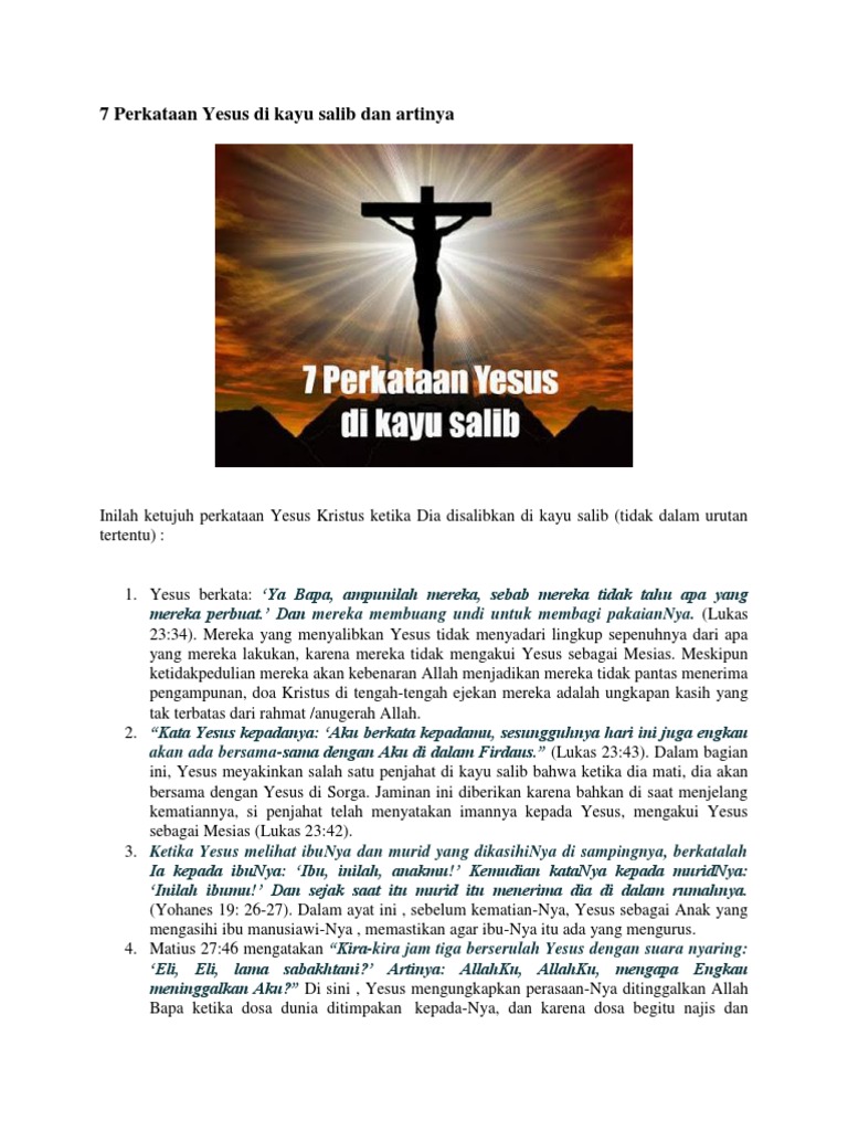 7 Perkataan Yesus Di Kayu Salib Dan Artinya