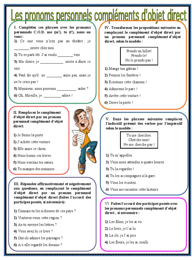 Exercices sur les pronoms personnels C.O.D. | PDF | Complément d'objet ...