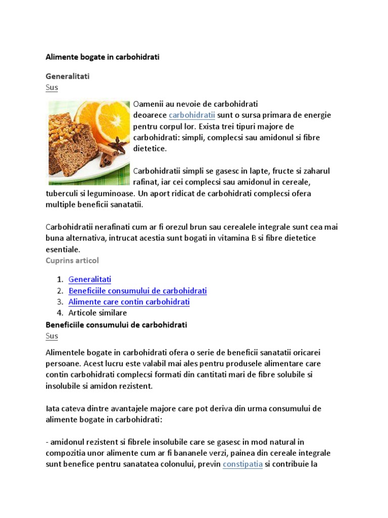 Alimente Bogate in Carbohidrati | PDF