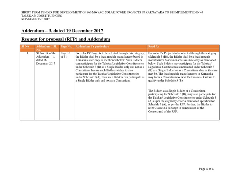 Addendum 3 (860 MW) - 19 Dec 2017 | PDF | Request For Proposal ...
