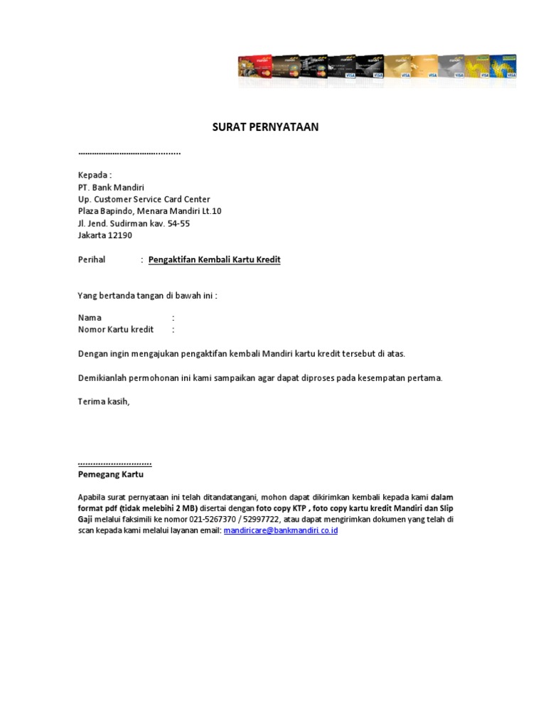 Surat Pernyataan Mandiricare Bankmandiri Co Id