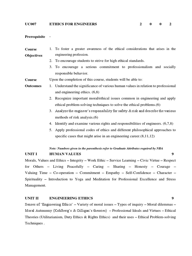 Ethics for Engineers Course Guide | PDF | Morality | Value (Ethics)