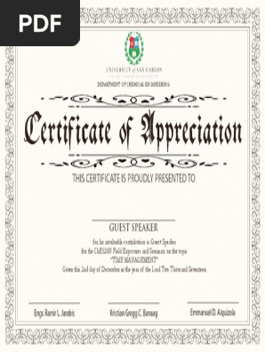 Certificate of Appreciation