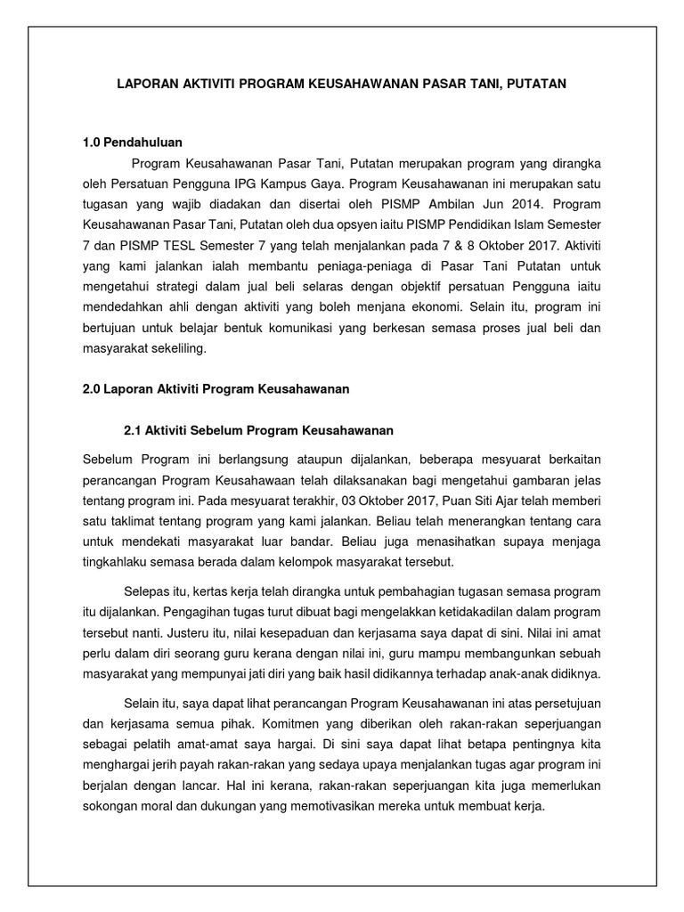 Laporan Aktiviti Program Keusahawanan Pasar Tani