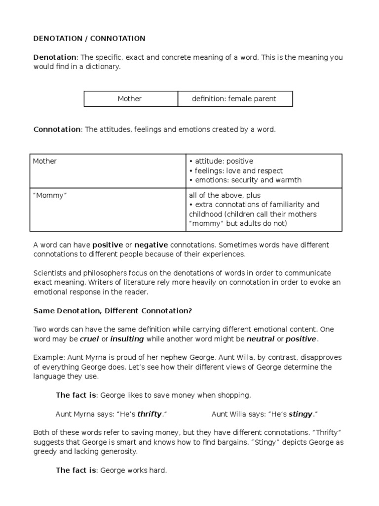 denotation connotation Connotation Emotions