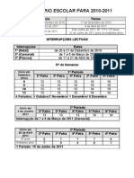 Calendário Escolar 2010-2011