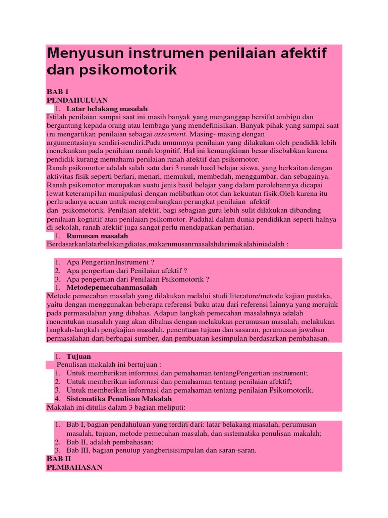 Rancangan Instrumen Penilaian Afektif | PDF | Karier & Perkembangan ...