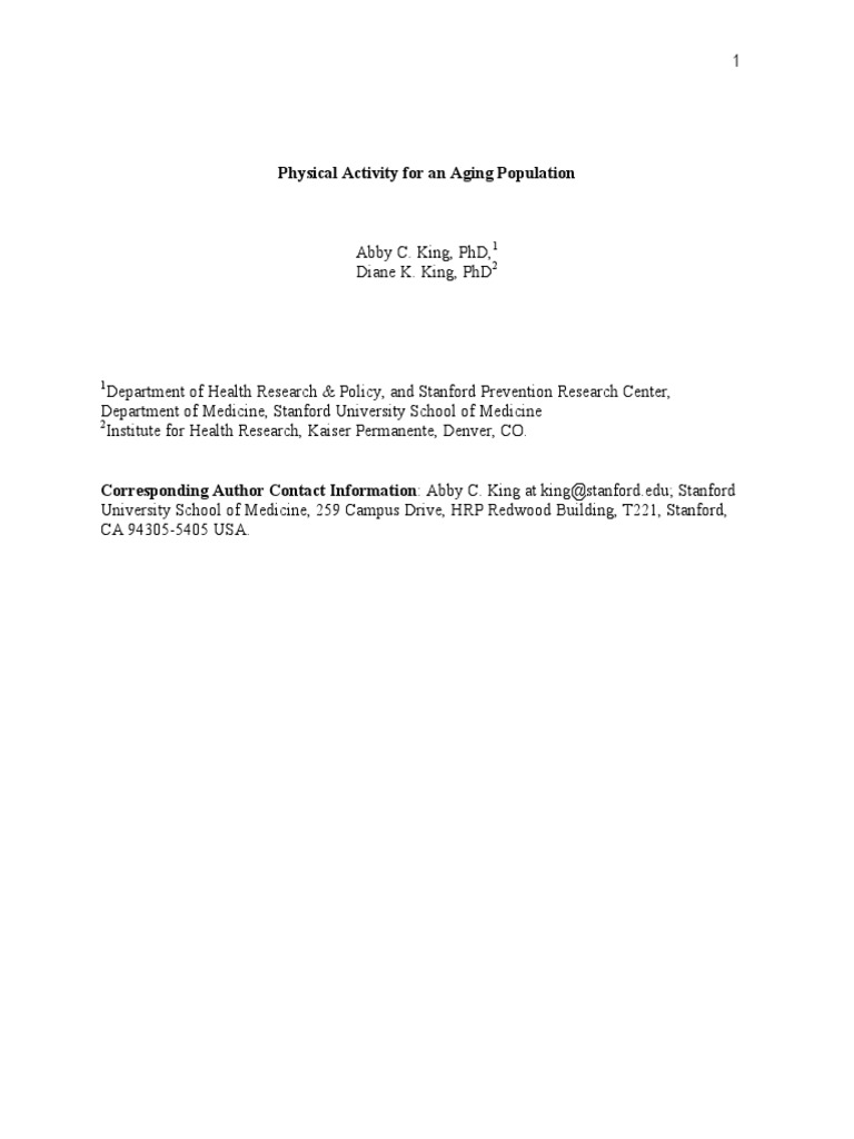 Physical Activity For Aging Population | PDF | Physical Exercise | Ageing