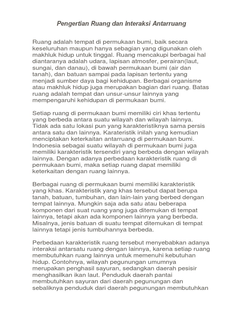 Pengertian Ruang Dan Interaksi Antar Ruang