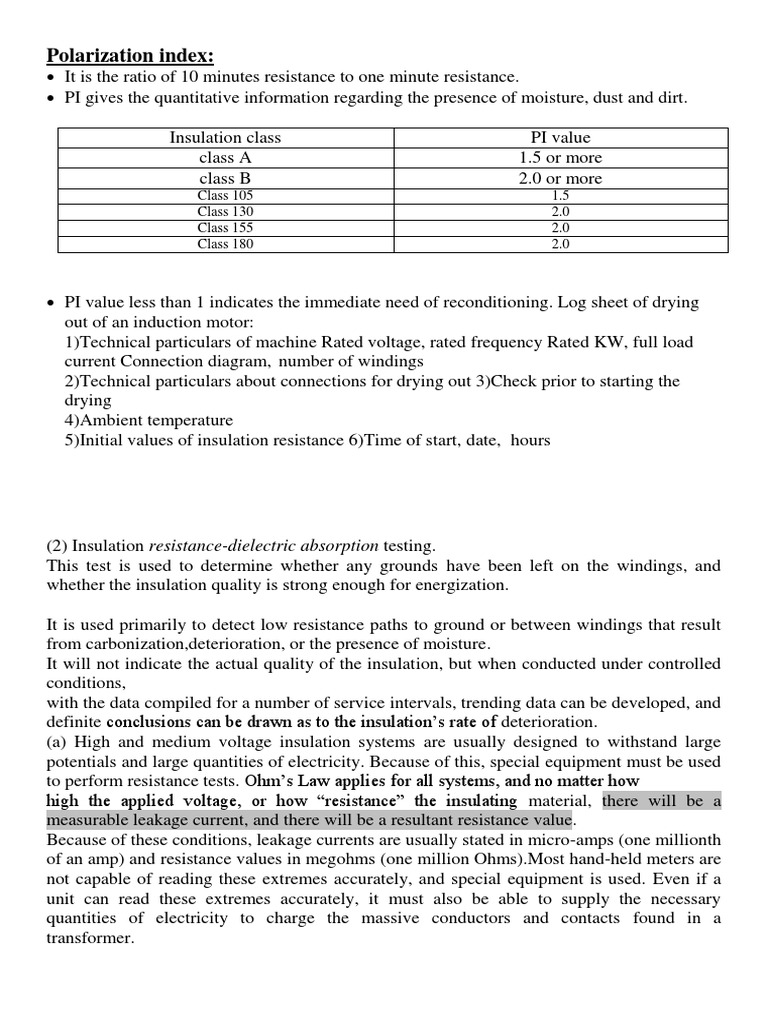 PI VALUE of Ir PDF Dielectric Transformer