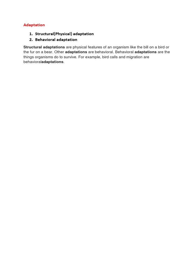 Structural (Physical) Adaptation 2. Behavioral Adaptation | PDF