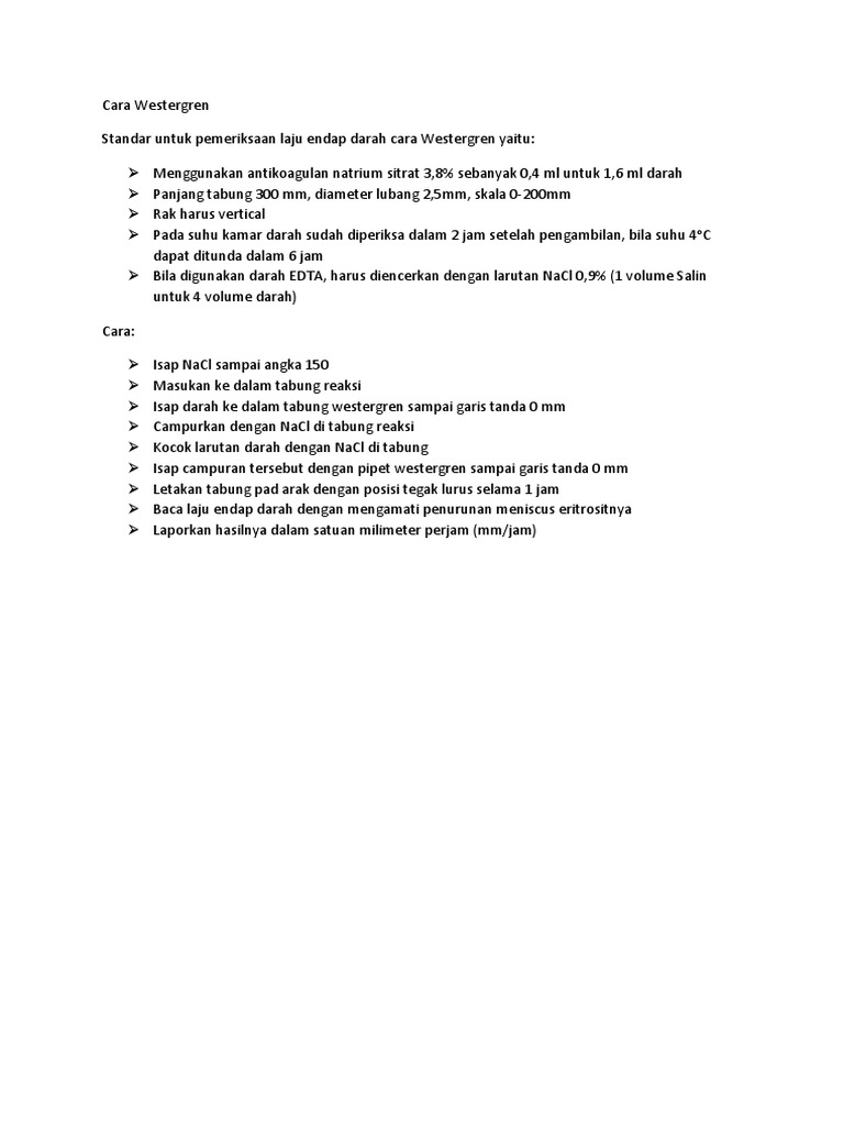 Langkah Kerja LED Westergren | PDF | Memasak, Makanan, & Anggur | Sains ...