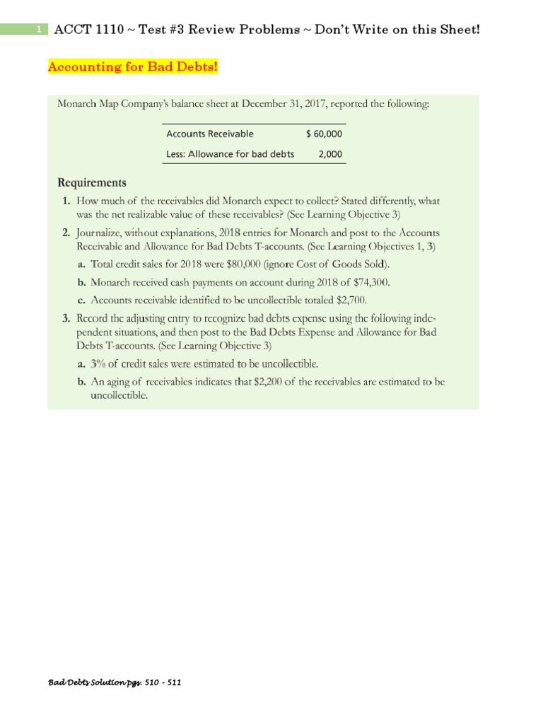 ACCT 1110 Test #3 Review: Bad Debts, Notes, Liabilities | PDF ...