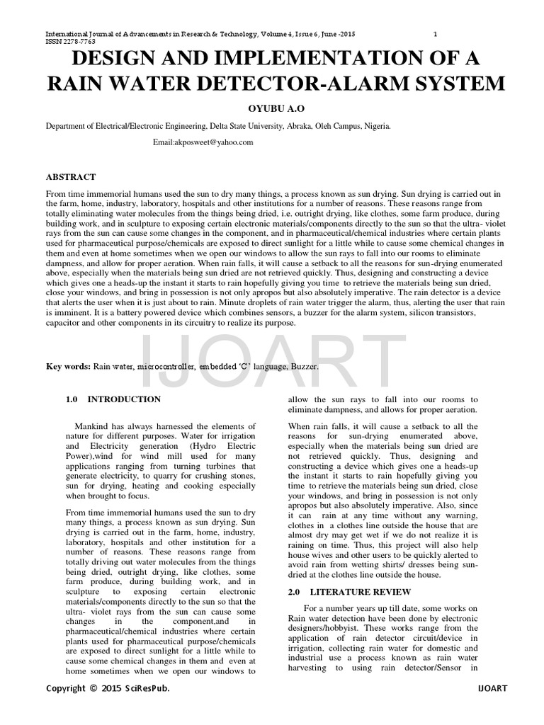 Design and Implementation of A Rain Water Detector Alarm System | PDF ...