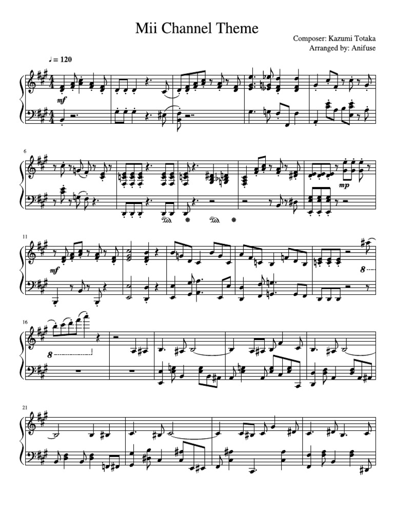 Mii Channel Theme Piano Sheet Music