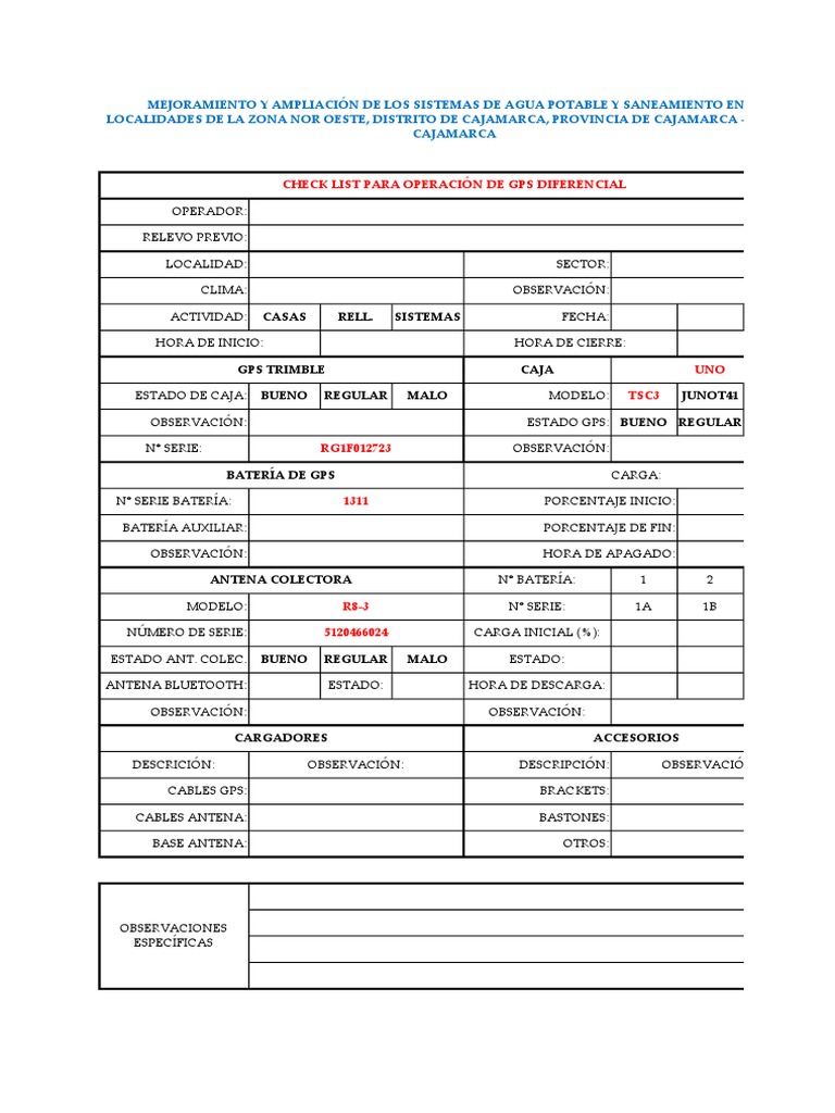 Formato de Check List para GPS Diferencial | PDF
