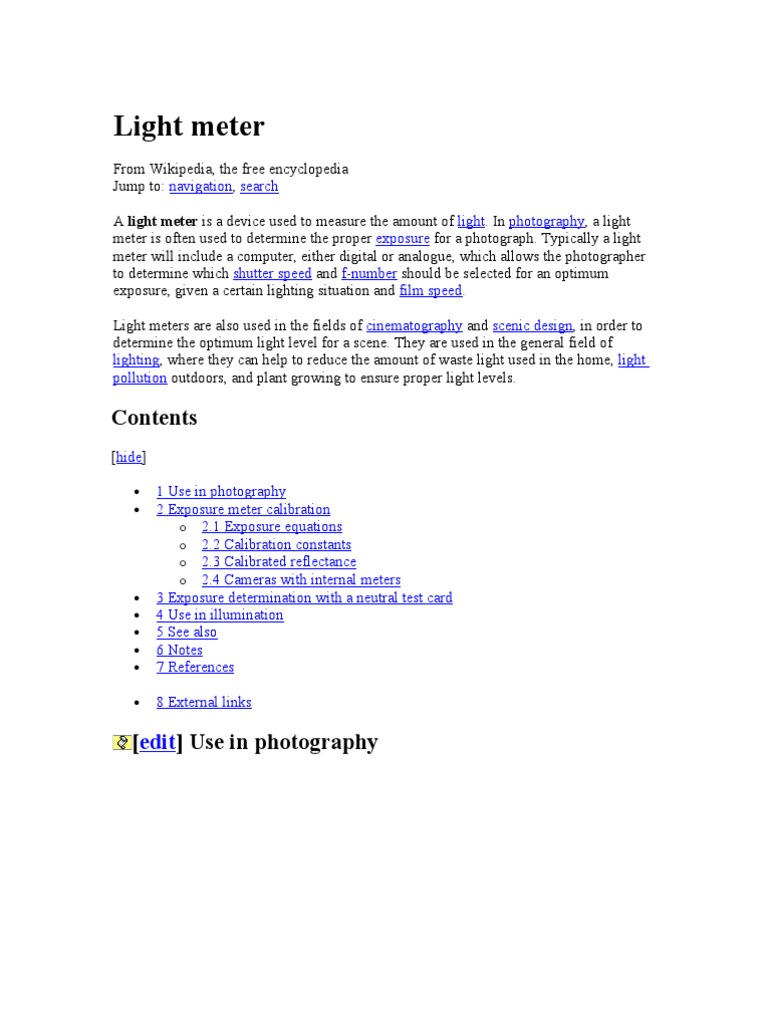 Light Meter | PDF | Exposure (Photography) | Electromagnetic Radiation