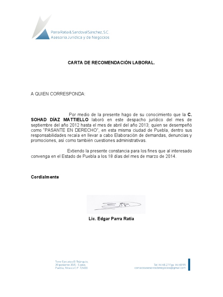 CARTA DE RECOMENDACIÓN LABORAL  Gobierno  Política
