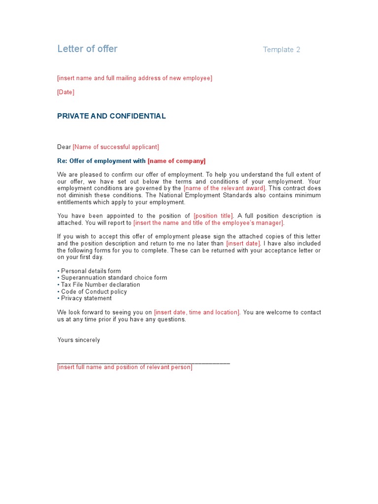 Confidential Employment Offer Letter | PDF | Employee Relations ...