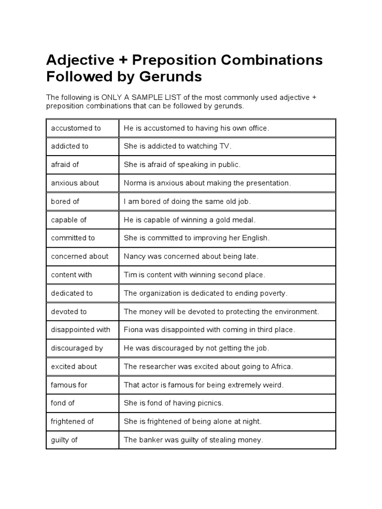 Adj Prep Combinations | PDF