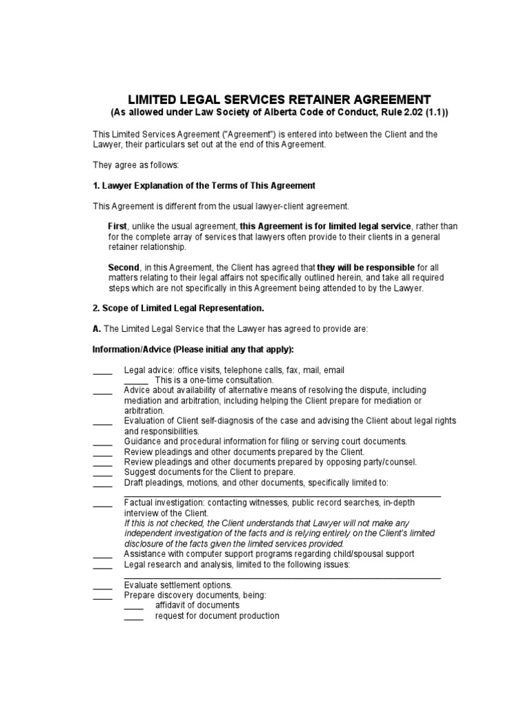 Model Retainer Agreement PDF Costs In English Law Lawyer
