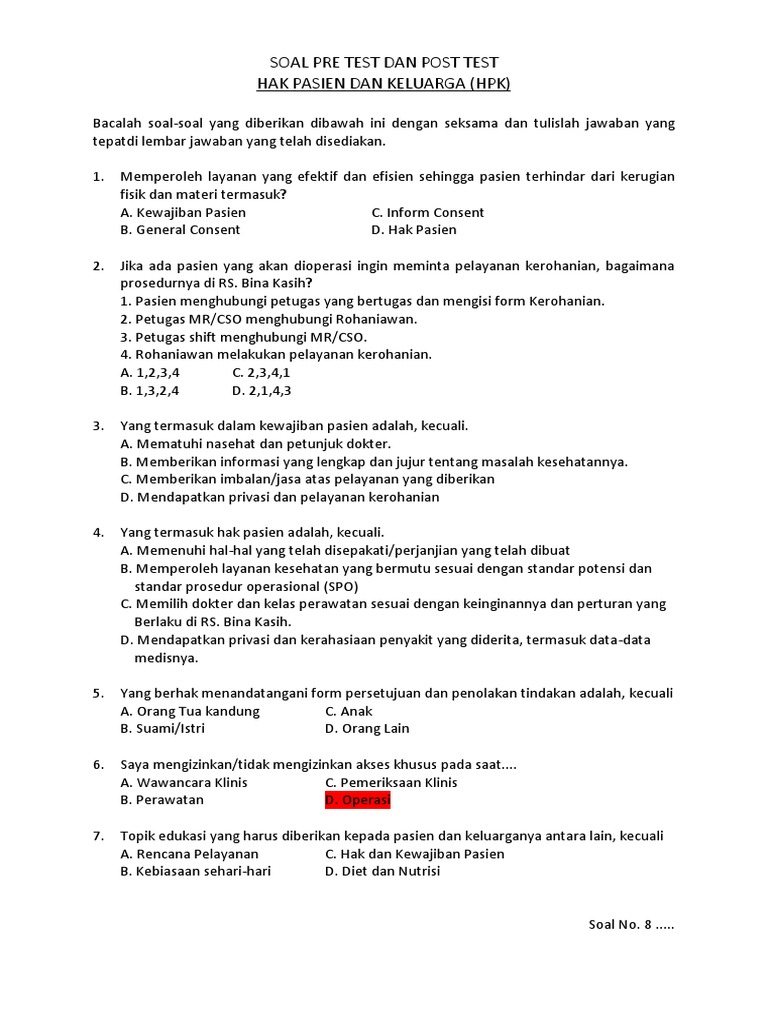 Soal Pre Test Dan Post Test