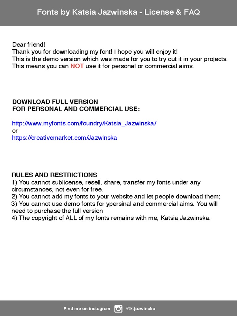 Demo Font License and Restrictions | PDF