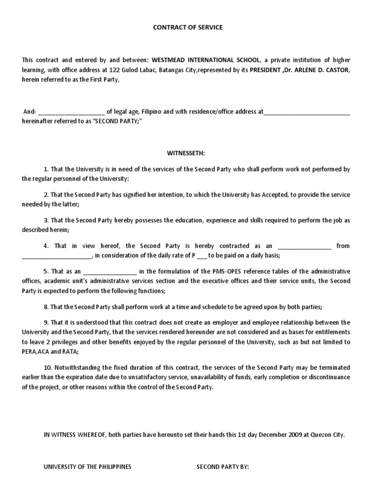 Contract of Service Employment Government Information