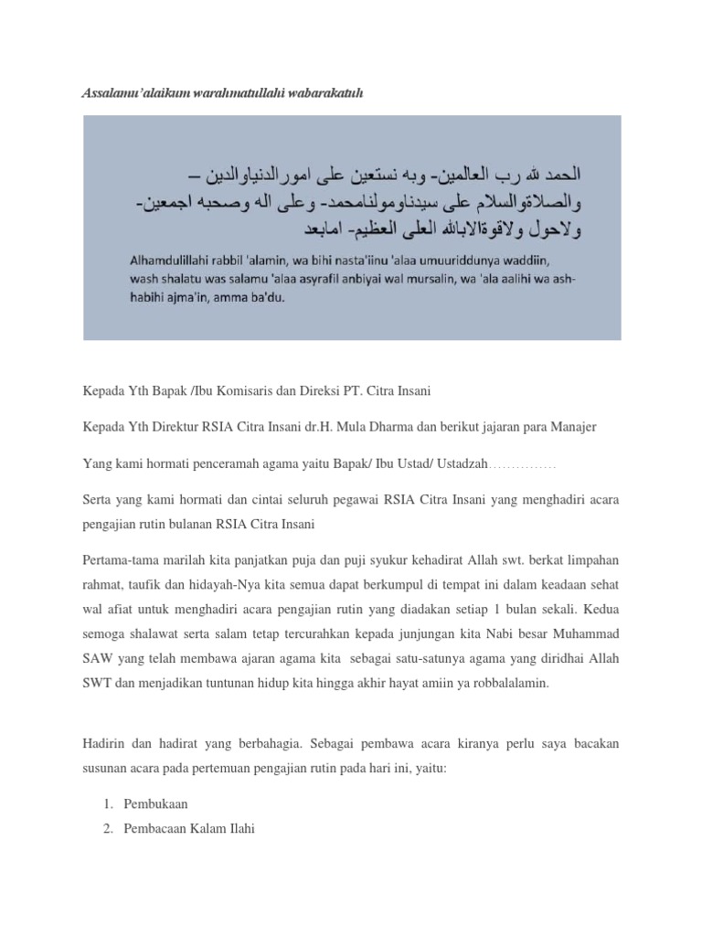 Susunan Acara Pengajian Rutin Terbaik - Kumpulan Contoh Teks MC