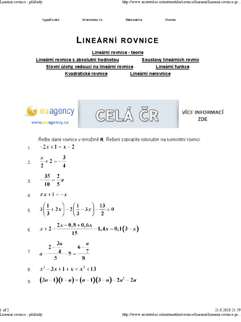 Lineární Rovnice - Příklady | PDF