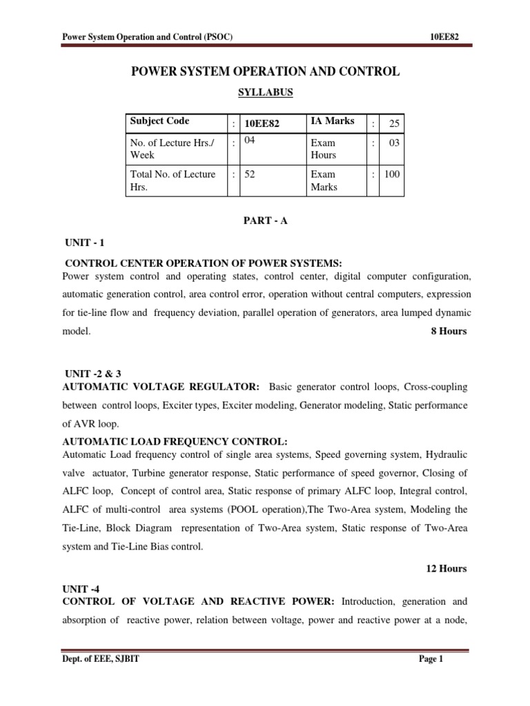 Power System Operation and Control Syllabus | PDF | Scada | Electric ...