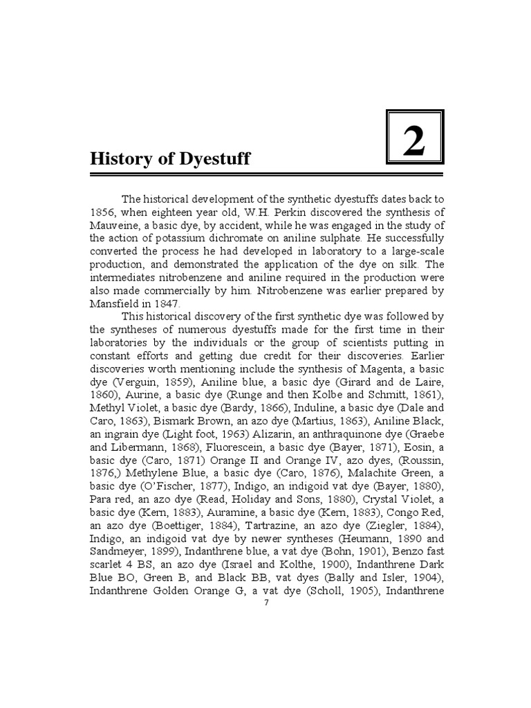 History of Synthetic Dyes Development | PDF | Dye | Dyeing