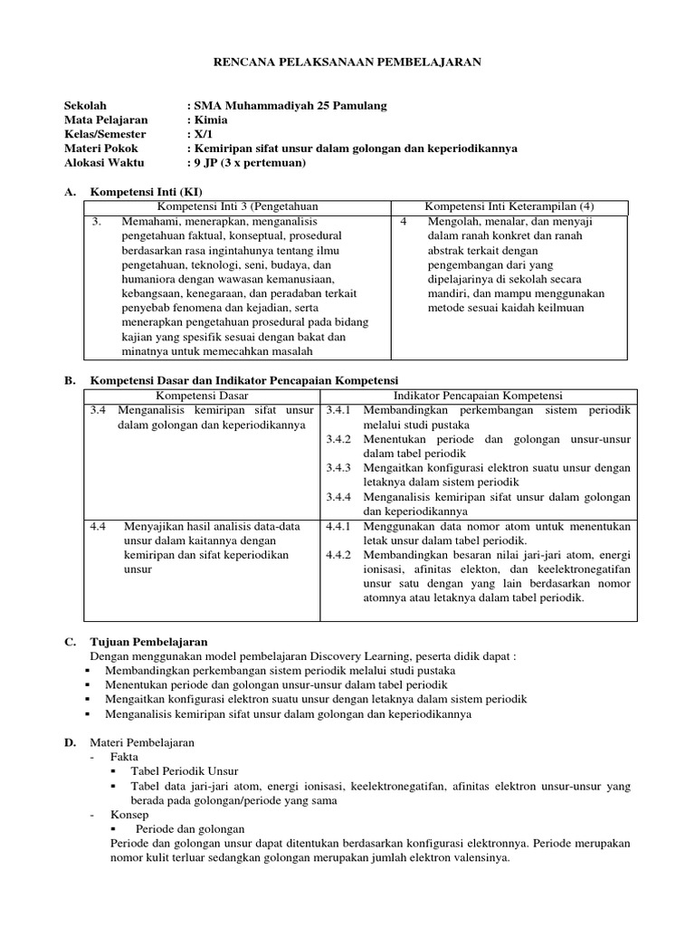 RPP Kimia Kelas X KD 3.3 1718 PDF