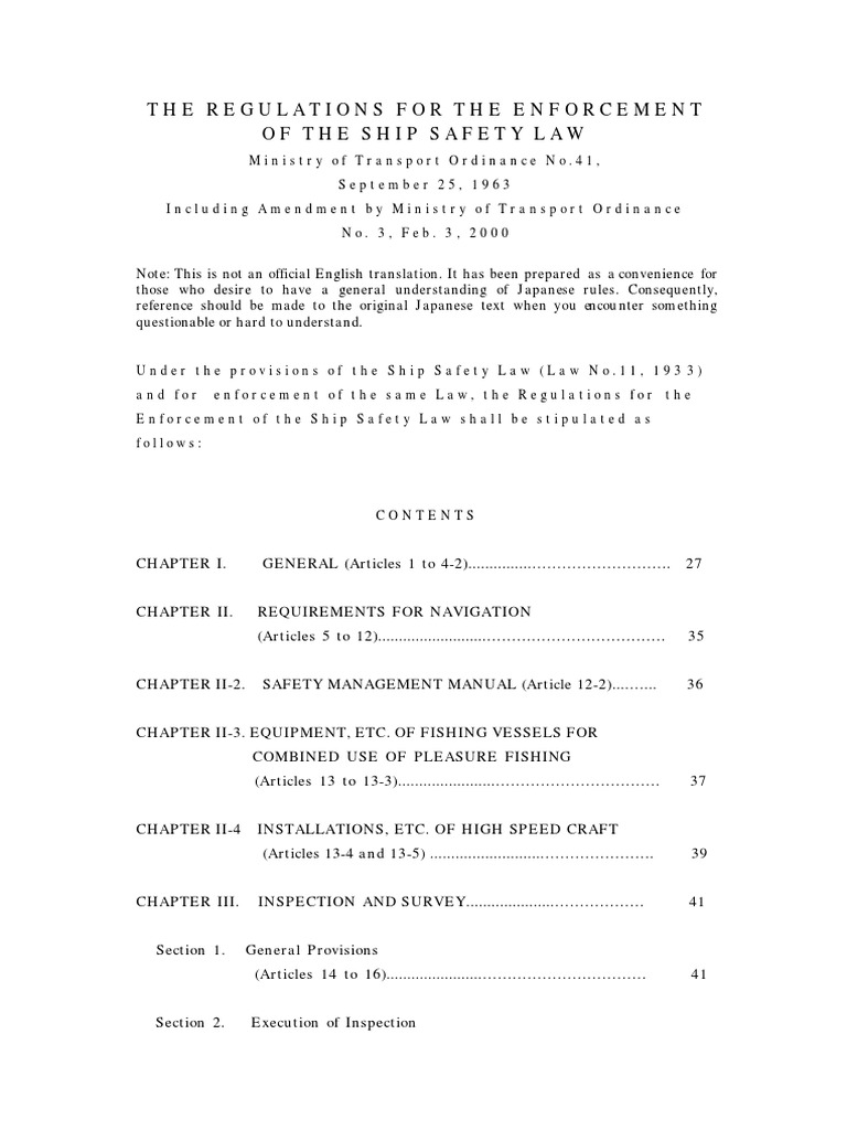 The Regulations For The Enforcement Of The Ship Safety Law Tonnage