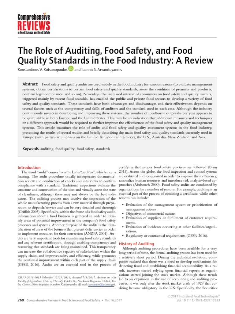 The Role of Auditing, Food Safety, And Food Quality Standards in the Food Industry_A Review