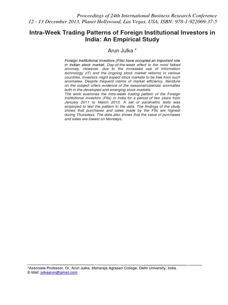 Intra-Week Trading Patterns of FIIs in India | PDF